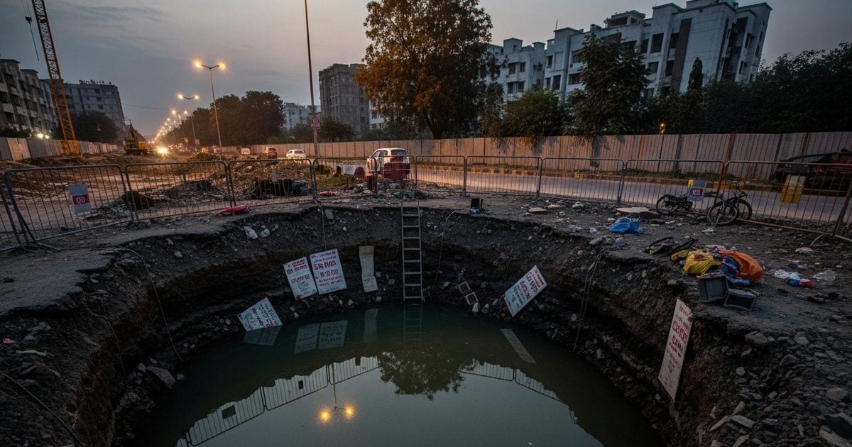 इंदिरापुरम में ‘मौत’ का गड्ढा! 6 फीट गहरा और पानी से लबालब, क्या किसी बड़े हादसे का इंतजार है?