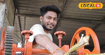 गन्ने का रस निकालते रोशन 