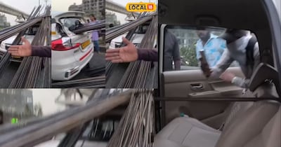 पुणे-बेंगलुरु हाईवे पर खौफनाक हादसा: चलती कार में घुसी लोहे की सरिया, बाल-बाल बचे लोग.