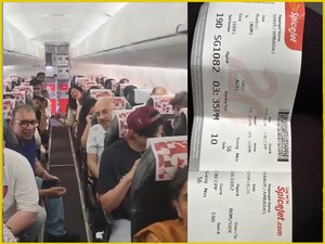 बिना एसी की डेढ़ घंटे तक खड़ी रही स्पाइस जेट की फ्लाइट. (फोटो-@iambadasdanve)