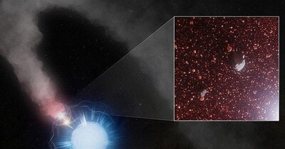 विशाल बाइनरी सितारों से निकल रही है सूक्ष्म धूल, येल की नई रिसर्च ने किया खुलासा. (Image Credit: NSF/AUI NRAO/M. Weiss)