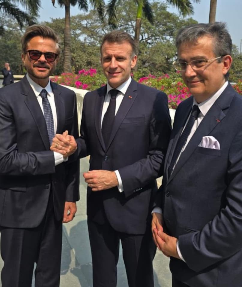 emmanuel macron, france president emmanuel macron india trip, emmanuel macron met bollywood celebs, anil kapoor, manoj bajpayee, zoya akhtar