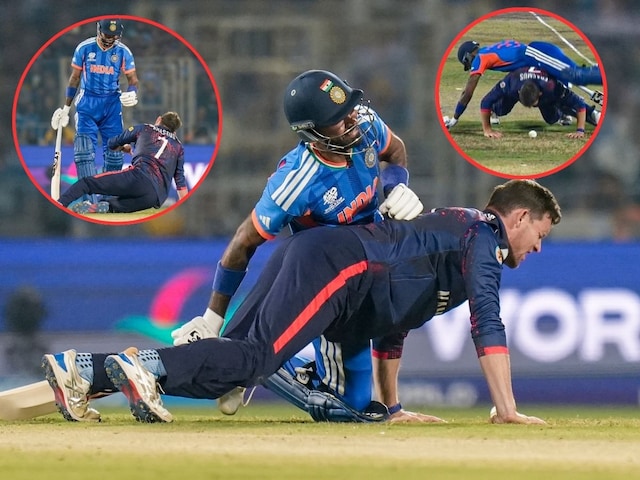 হার্দিক নামিবিয়ার অধিনায়কের উপর পড়েন, তারপর গেরহার্ড ইরাসমাস পুশ আপ করতে শুরু করেন