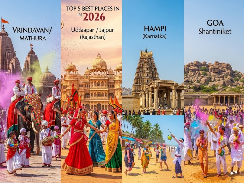 Famous Places in India For Holi : हिंदू कैलेंडर के अनुसार, रंगों की होली 2026 में बुधवार, 4 मार्च को मनाई जाएगी. अगर आप होली के त्योहार के लिए अपनी ट्रिप पहले से प्लान कर रहे हैं, तो भारत में होली मनाने के लिए सबसे अच्छी जगहों की यह गाइड आपको सही डेस्टिनेशन चुनने में मदद करेगी. भारत में 2026 का होली सेलिब्रेशन भक्ति, संस्कृति, शाही शान और रंगों के अलग-अलग तरह के खेल का एक सुंदर मेल दिखाता है. ब्रज की पवित्र गलियों से लेकर राजस्थान के शाही महलों और गांवों में होने वाले दिल को छू लेने वाले कम्युनिटी सेलिब्रेशन तक, हर शहर भारत में 2026 के होली फेस्टिवल में अपना एक अलग स्वाद जोड़ता है. ऐसे में अगर आप इस साल अपनी होली को यादगार बनाना चाहते हैं, तो भारत के इन 5 शहरों की योजना बना सकते हैं, जहां होली का एक अलग ही रूप देखने को मिलता है... Famous Places in India For Holi : हिंदू कैलेंडर के अनुसार, रंगों की होली 2026 में बुधवार, 4 मार्च को मनाई जाएगी. अगर आप होली के त्योहार के लिए अपनी ट्रिप पहले से प्लान कर रहे हैं, तो भारत में होली मनाने के लिए सबसे अच्छी जगहों की यह गाइड आपको सही डेस्टिनेशन चुनने में मदद करेगी. भारत में 2026 का होली सेलिब्रेशन भक्ति, संस्कृति, शाही शान और रंगों के अलग-अलग तरह के खेल का एक सुंदर मेल दिखाता है. ब्रज की पवित्र गलियों से लेकर राजस्थान के शाही महलों और गांवों में होने वाले दिल को छू लेने वाले कम्युनिटी सेलिब्रेशन तक, हर शहर भारत में 2026 के होली फेस्टिवल में अपना एक अलग स्वाद जोड़ता है. ऐसे में अगर आप इस साल अपनी होली को यादगार बनाना चाहते हैं, तो भारत के इन 5 शहरों की योजना बना सकते हैं, जहां होली का एक अलग ही रूप देखने को मिलता है...