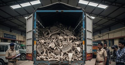 ग्वालियर में हड्डियों से भरा ट्रक पकड़ा गया, जांच के बाद खुलेगा तस्करी का राज.