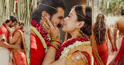 Rashmika Mandanna Weds Vijay Deverakonda in Saffron Kanjeevaram Saree