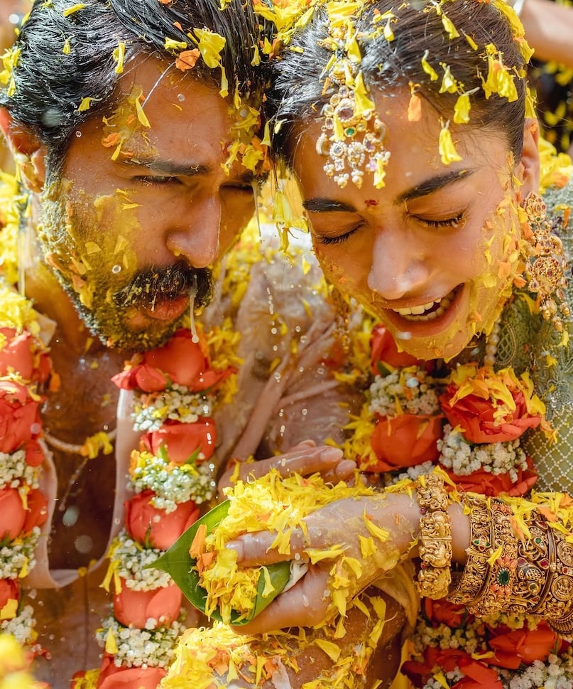 Rashmika Mandanna, Rashmika Mandanna Haldi ceremony, Rashmika Mandanna Vijay Deverakonda wedding, Rashmika Mandanna Haldi photos, Vijay Deverakonda Rashmika wedding Udaipur, Rashmika Vijay wedding celebrations, रश्मिका मंदाना, विजय देवरकोंडा, रश्मिका मंदाना विजय देवरकोंडा हल्दी सेरेमनी, रश्मिका मंदाना विजय देवरकोंडा वेडिंग, रश्मिका मंदाना विजय देवरकोंडा उदयपुर शादी 