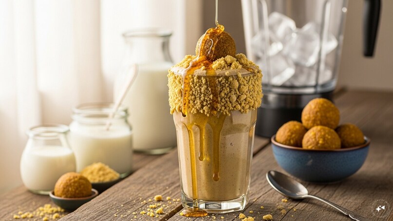  Besan Laddu Smoothie: Crush leftover besan laddus and blend with milk or yogurt, a touch of honey, and ice. This protein-rich, creamy smoothie is perfect for a quick breakfast or an indulgent snack.