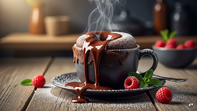 Chocolate Lava Mug Cake: Mix four tablespoons of flour, two of sugar, two of cocoa powder, and a dash of baking powder. Stir in three tablespoons of milk and oil. Microwave for one minute for an indulgent, gooey dessert that cures any chocolate craving.