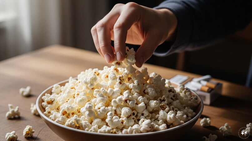 Popcorn: Air-popped popcorn is a fantastic low-calorie snack that keeps your mouth occupied for long periods. The act of eating piece by piece provides a tactile experience that helps replace the ritualistic habit of reaching for a cigarette pack.