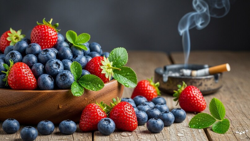 Berries: Blueberries and strawberries are packed with antioxidants that assist in repairing cellular damage caused by smoking. They also offer a naturally sweet flavor profile, which can help satisfy sugar cravings that frequently arise when you first quit nicotine.