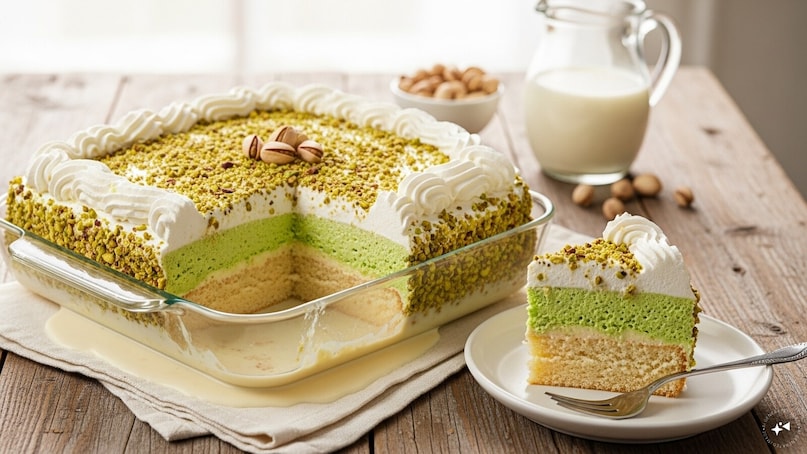 Pour the remaining milk mixture over the layered bread, chill in the refrigerator for 30 minutes, and serve cold.