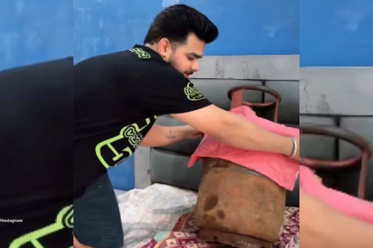 LPG सिलेंडर को शख्स ने बनाया GF, 'किया उसके साथ ये सब...',मजेदार वीडियो देख लोग लोटपोट