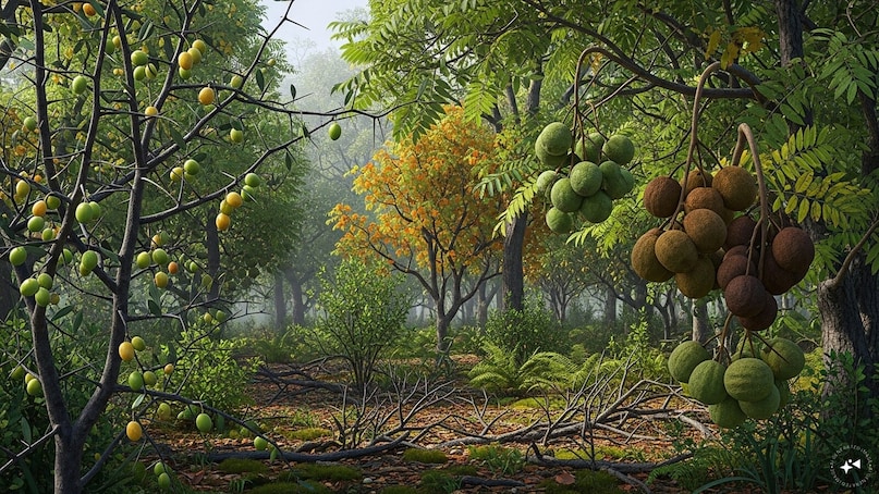 The fruits grow on a wild tree that animals tend to avoid. The fruits grow on a wild tree that animals tend to avoid.