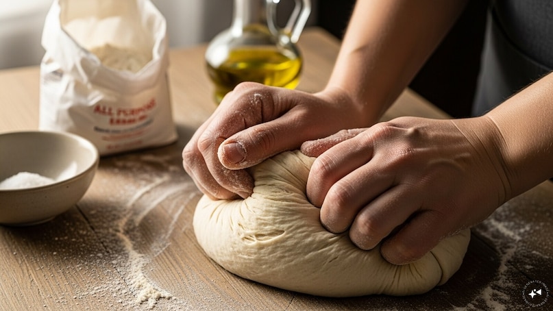 Next, make the dough for samosa by combining flour, salt, and oil. Knead till smooth. Next, make the dough for samosa by combining flour, salt, and oil. Knead till smooth.