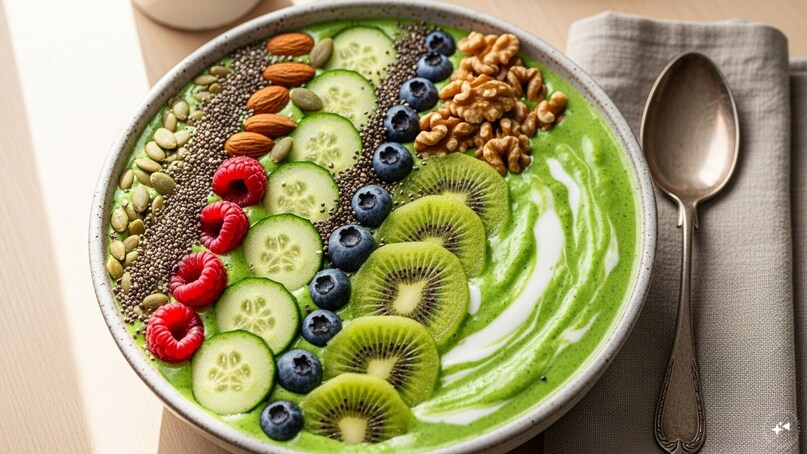 Cucumber Smoothie Bowl: Blend cucumber with banana, spinach, yogurt, and a splash of coconut water to create a hydrating smoothie bowl. Top with seeds, nuts, and fruits for texture. This cool breakfast delivers vitamins, minerals, and lasting morning freshness.