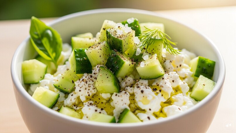 Cucumber Cottage Cheese Bowl: Mix diced cucumber with creamy cottage cheese, olive oil, and a pinch of salt and pepper. This protein-rich breakfast is light yet filling, while the cucumber’s water content keeps the dish refreshing and perfect for warm mornings.