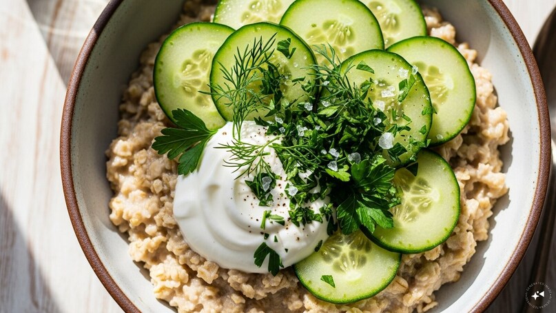 Cucumber Oatmeal Topping: Add thin cucumber slices, yogurt, herbs, and a pinch of salt to warm savory oatmeal. This unexpected combination creates a refreshing contrast to the creamy oats while adding hydration and a pleasant crunch.