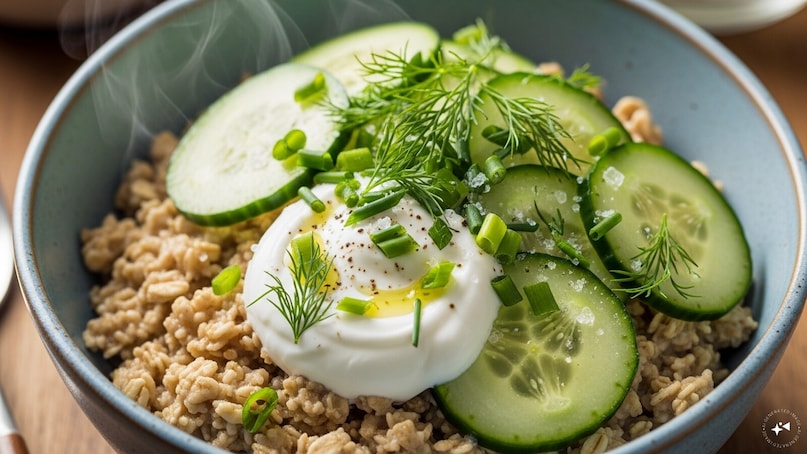 Cucumber Oatmeal Topping: Add thin cucumber slices, yogurt, herbs, and a pinch of salt to warm savory oatmeal. This unexpected combination creates a refreshing contrast to the creamy oats while adding hydration and a pleasant crunch.