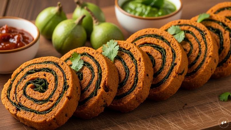Alu Vadi: This traditional snack involves spreading a spicy gram flour paste over colocasia (taro) leaves, which are then rolled, steamed, and sliced into pinwheels. These spirals are shallow-fried until crispy, delivering a unique blend of earthy, spicy, and tangy flavors.