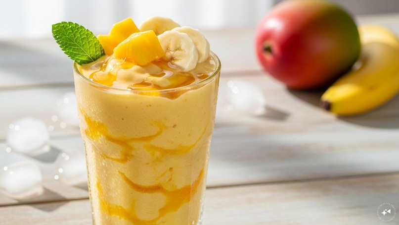 Mango Banana Smoothie: Combine mango and banana chunks with yogurt and a dash of honey. Add ice cubes and blend until creamy. The banana adds natural sweetness and smooth texture, making this smoothie a filling, nutritious option perfect for hot summer mornings. Mango Banana Smoothie: Combine mango and banana chunks with yogurt and a dash of honey. Add ice cubes and blend until creamy. The banana adds natural sweetness and smooth texture, making this smoothie a filling, nutritious option perfect for hot summer mornings.