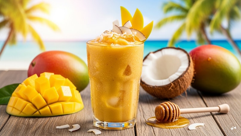 Mango Coconut Smoothie: Combine mango chunks with coconut milk and a little honey, then blend with ice. The creamy coconut enhances the mango’s flavor, creating a tropical, indulgent smoothie that’s perfect for beating the heat while adding a touch of summer luxury. Mango Coconut Smoothie: Combine mango chunks with coconut milk and a little honey, then blend with ice. The creamy coconut enhances the mango’s flavor, creating a tropical, indulgent smoothie that’s perfect for beating the heat while adding a touch of summer luxury.