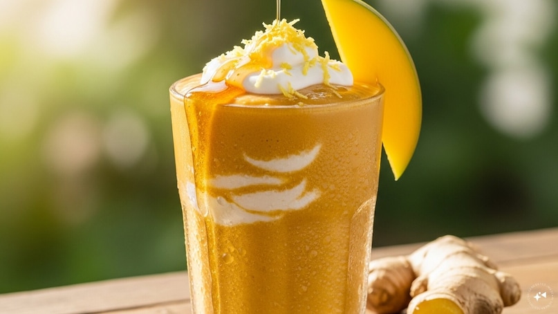 Mango Ginger Smoothie: Blend ripe mango with yogurt, a small piece of fresh ginger, honey, and ice. The ginger adds a subtle zing, balancing the sweetness of the mango and yogurt, creating a refreshing, lightly spiced smoothie ideal for summer afternoons. Mango Ginger Smoothie: Blend ripe mango with yogurt, a small piece of fresh ginger, honey, and ice. The ginger adds a subtle zing, balancing the sweetness of the mango and yogurt, creating a refreshing, lightly spiced smoothie ideal for summer afternoons.