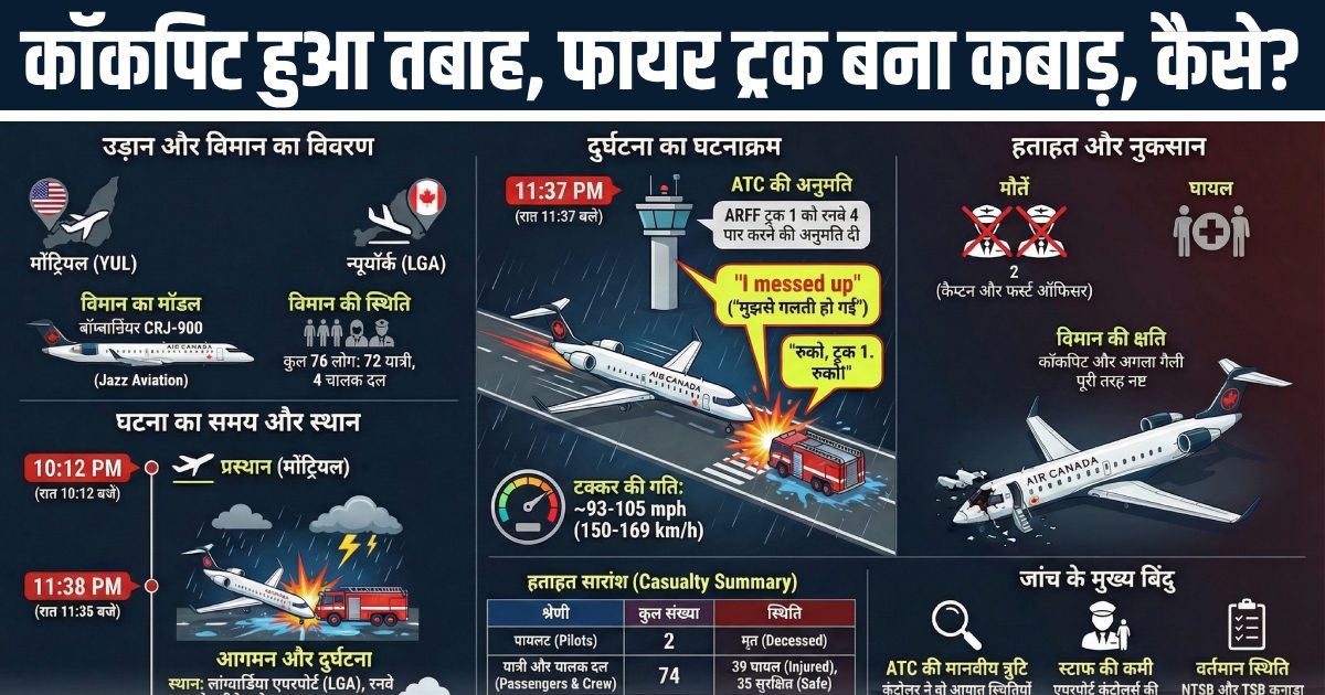 LaGuardia Airport incident | Air Canada | ऊंचाई के बावजूद तबाह हुआ कॉकपिट, फौलाद जैसा फायर ट्रक बना कबाड़? समझिए Air Canada प्लेन हासदे की Story