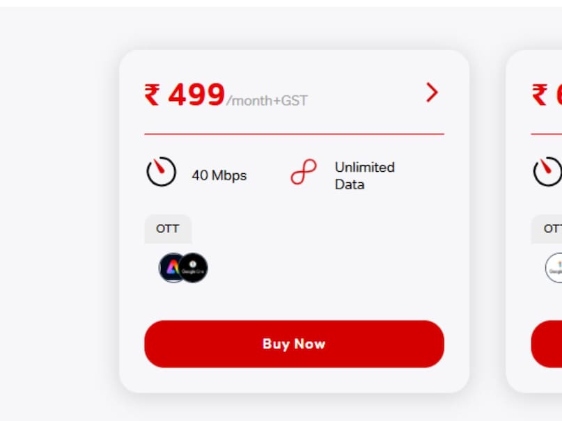 ₹499 প্ল্যান: 40 Mbps গতি, সীমাহীন ডেটা + Adobe Express Premium, Google One এর মতো সুবিধা। বাড়ি থেকে কাজের প্রাথমিক কাজগুলি সহজেই করা যায় - ভিডিও কল, ডকুমেন্ট শেয়ারিং।