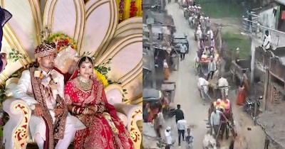 Bettiah unique wedding, Tharu tribe traditions, Bullock cart baraat, West Champaran viral news, Simple wedding Bihar, Devshil Kumar Sonia Kumari wedding, unique wedding, Bride and Groom News, bihar viral news,  बेतिया अनोखी बारात, थारू जनजाति परंपरा, बैलगाड़ी वाली शादी, पश्चिम चंपारण न्यूज़, बिहार पुलिस दुल्हन, इंजीनियर दूल्हा पालकी, थरूहट संस्कृति, 