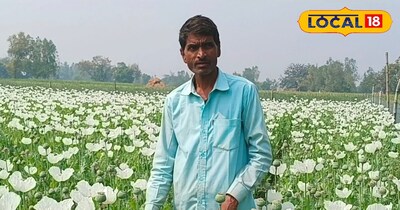 अफीम की फसल के खेत में किसान जमुना प्रसाद 