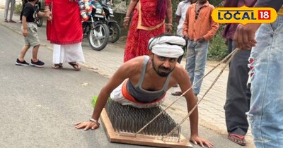 अलवर के नितेश की अनोखी भक्ति: 1000 कीलों के पट्टे पर दंडवत करते हुए खाटू श्याम की यात्रा