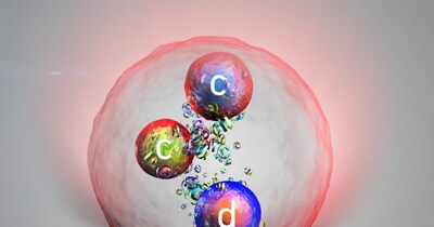 नए कण का कलाकार द्वारा बनाया गया फोटो, जिसमें दो 'चार्म क्वार्क' और एक 'डाउन क्वार्क' मौजूद हैं. (इमेज : CERN)