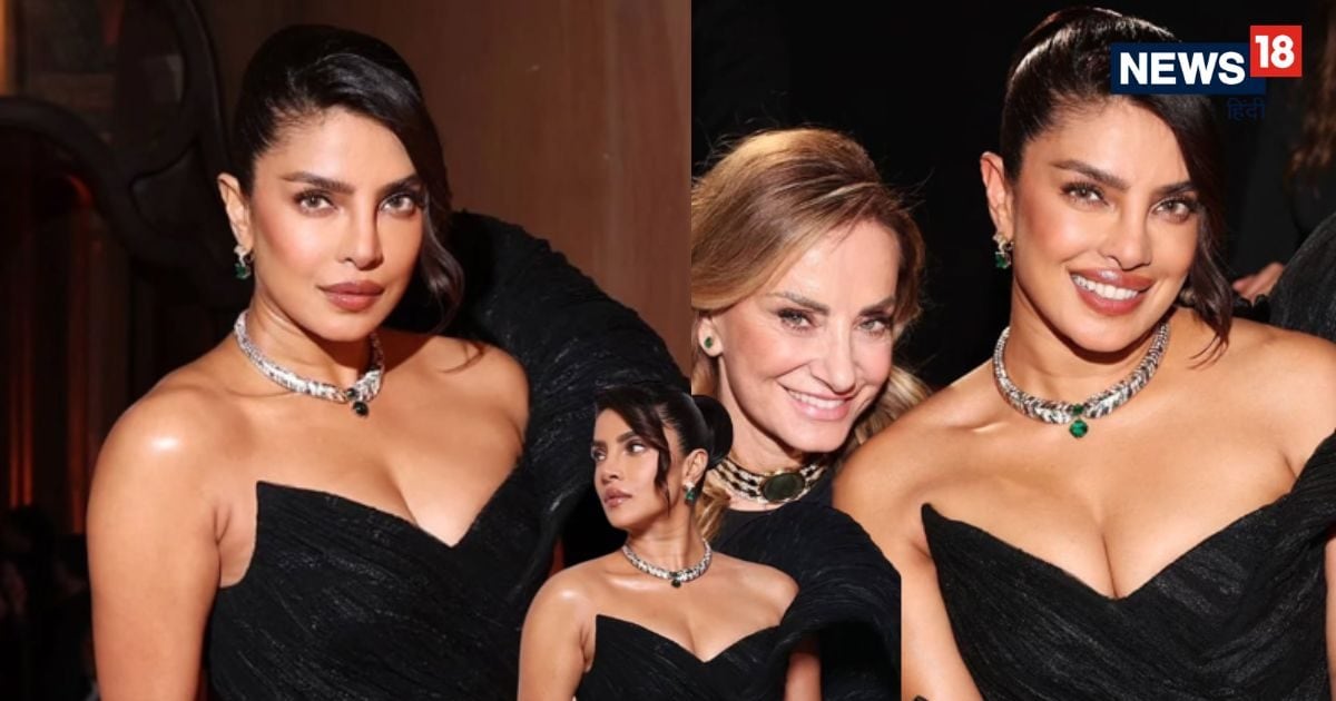 मिलान में ‘देसी गर्ल’ का ब्लैक मैजिक! गले में पन्ने का हार और कातिलाना अंदाज, देखें फोटोज़