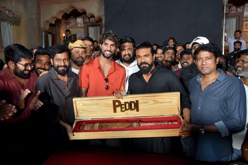 Ram Charan hosts T20 World Cup winner cricketer Tilak Varma on Peddi sets actor gifts him signed bat
