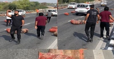 अजमेर के किशनगढ़ क्षेत्र में हाईवे पर एलपीजी ट्रक पलटने से सिलेंडर सड़क पर बिखरा