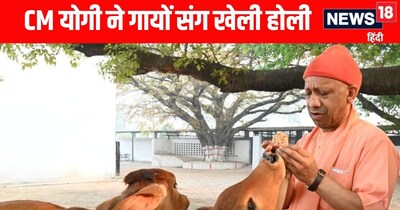 मुख्यमंत्री योगी आदित्यनाथ ने गाय और बछड़ों के संग खेली होली 