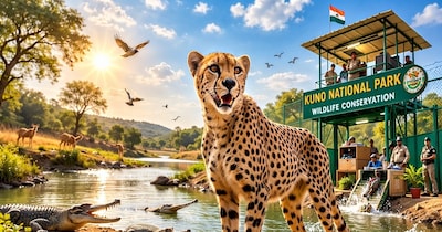 कूनो नेशनल पार्क मध्य प्रदेश के श्योपुर जिले में स्थित है. यह विंध्य पहाड़ियों में 740 वर्ग किमी से अधिक क्षेत्र में फैला हुआ है जिसे पहले पालपुर-कूनो वन्यजीव अभयारण्य के रूप में जाना जाता था.