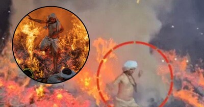 मथुरा का चमत्कार: 25 फीट ऊंची आग से सकुशल निकले संजू पांडा, 5200 साल पुरानी परंपरा कायम.