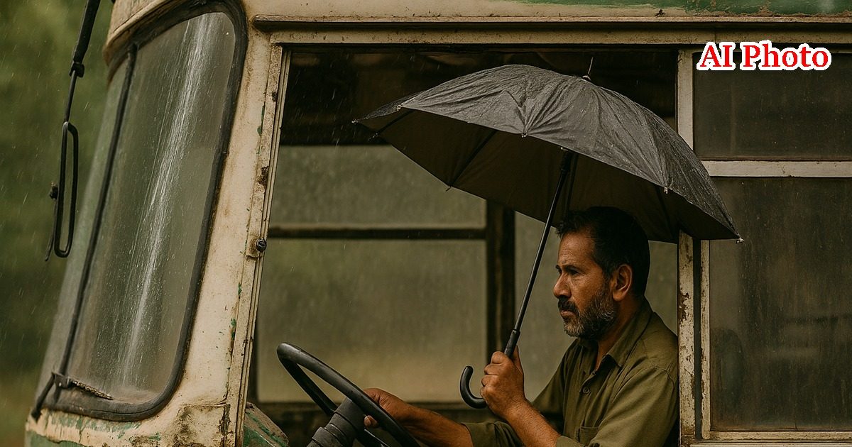 एक हाथ में छतरी, दूसरे में स्टेयरिंग! हिमाचल में चालक ने छाता पकड़कर चलाई खटारा HRTC बस, सवारियों की सुरक्षा पर सवाल