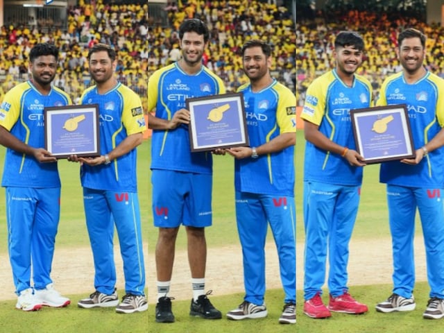 एक फ्रेम में 4 वर्ल्ड चैंपियन, संजू और आयुष को धोनी का सलाम, इमोशनल हुए फैंस 