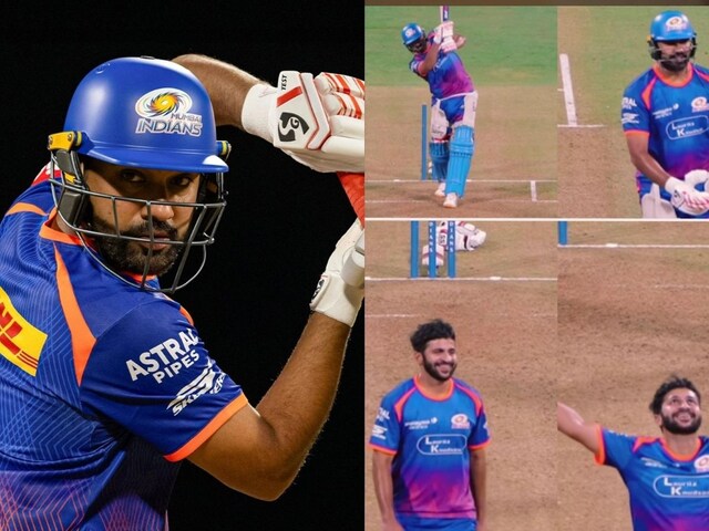 Rohit started the practice session by hitting a six on which big player?