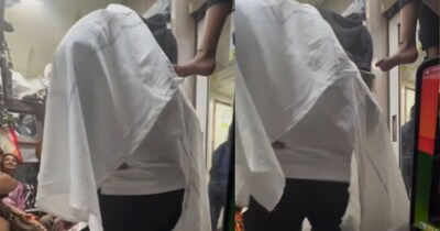 युवकों ने चली ट्रेन में चादर ओढ़कर किया डांस