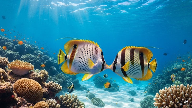 Butterflyfish: Butterflyfish are agile and lively, and often live in pairs. If one partner dies, the surviving fish can change sexes to form a new reproductive pair. This ensures continuity and increases their chances of survival in coral reef ecosystems. Butterflyfish: Butterflyfish are agile and lively, and often live in pairs. If one partner dies, the surviving fish can change sexes to form a new reproductive pair. This ensures continuity and increases their chances of survival in coral reef ecosystems.