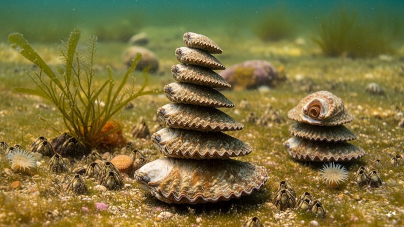 Slipper Clam: The shoe clam has a unique social structure. These mollusks form mounds, where the individuals at the bottom are female and those at the top are male. If the female is removed, the larger male turns into a female, maintaining the reproductive hierarchy. Slipper Clam: The shoe clam has a unique social structure. These mollusks form mounds, where the individuals at the bottom are female and those at the top are male. If the female is removed, the larger male turns into a female, maintaining the reproductive hierarchy.