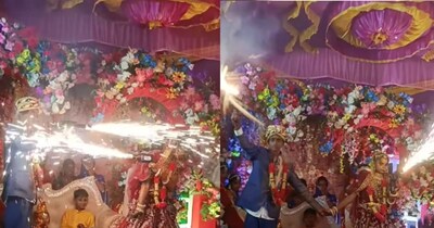 दूल्हा-दूल्हन ने एक दूसरे पर उड़ाईं चिंगारियां(फोटो:Instagram-@nehavermamberma)