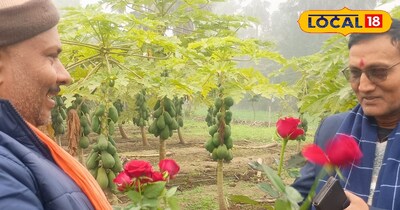 नई तकनीक से तैयार गुलाब प्रखंड उद्यान पदाधिकारी को दिखाते किसान और देते हुए बीज