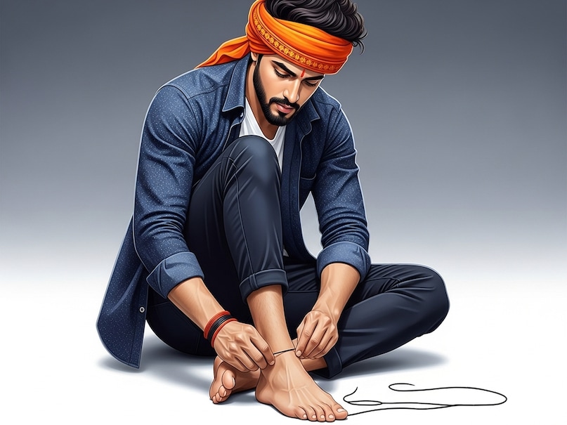 काला धागे को पैरों में लपेटने से पहले इसकी गांठ का विशेष नियम है. ज्योतिष शास्त्र के अनुसार जब आप काले धागे को पैरों में बांधते हैं तो इसमें 7 गांठे होनी चाहिए. यह शुभ फल देता है. लेकिन इस गांठ को बांधते समय प्रत्येक गांठ पर तुलसी के पत्ते या तुलसी का रस लगाने से सकारात्मक ऊर्जा आती है. ऐसा माना जाता है कि प्रत्येक गांठ पर केसर लगाने से बुरे परिणाम दूर होते हैं और अच्छे परिणाम तथा सुरक्षा प्राप्त होती है. धागा बनाते समय इच्छित देवता की पूजा करने से आध्यात्मिक शक्ति और भी बढ़ जाती है. सही गांठ से तैयार किए गए धागे को एक रात के लिए पूजा कक्ष में रखना चाहिए. इससे देवताओं का आशीर्वाद प्राप्त होता है. काला धागे को पैरों में लपेटने से पहले इसकी गांठ का विशेष नियम है. ज्योतिष शास्त्र के अनुसार जब आप काले धागे को पैरों में बांधते हैं तो इसमें 7 गांठे होनी चाहिए. यह शुभ फल देता है. लेकिन इस गांठ को बांधते समय प्रत्येक गांठ पर तुलसी के पत्ते या तुलसी का रस लगाने से सकारात्मक ऊर्जा आती है. ऐसा माना जाता है कि प्रत्येक गांठ पर केसर लगाने से बुरे परिणाम दूर होते हैं और अच्छे परिणाम तथा सुरक्षा प्राप्त होती है. धागा बनाते समय इच्छित देवता की पूजा करने से आध्यात्मिक शक्ति और भी बढ़ जाती है. सही गांठ से तैयार किए गए धागे को एक रात के लिए पूजा कक्ष में रखना चाहिए. इससे देवताओं का आशीर्वाद प्राप्त होता है.