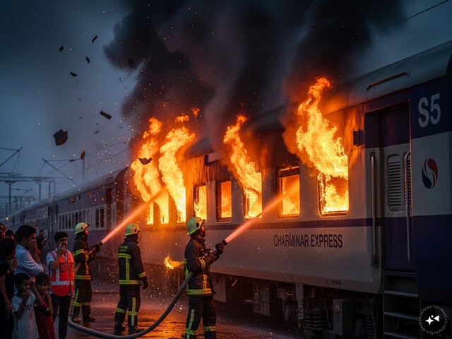 चारमीनार एक्सप्रेस में अचानक लगी आग, धूं-धूंकर जलने लगा S5 कोच, मची चीख पुकार