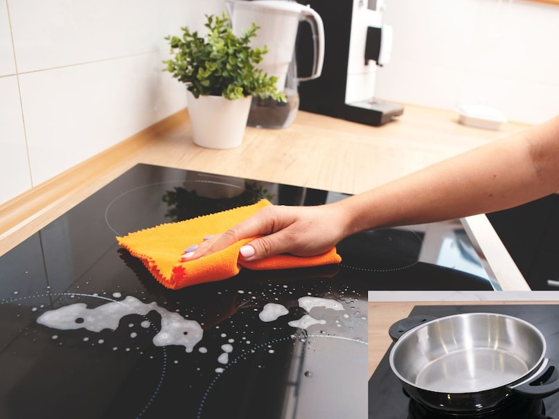 Adding vinegar is beneficial- Vinegar is a very effective solution to remove stubborn stains or water marks. Mix equal amounts of water and vinegar and spray it and leave it for 10-15 minutes. After this clean it with a soft cloth. With this, mineral deposits and stains on the cooktop are easily removed. Adding vinegar is beneficial- Vinegar is a very effective solution to remove stubborn stains or water marks. Mix equal amounts of water and vinegar and spray it and leave it for 10-15 minutes. After this clean it with a soft cloth. With this, mineral deposits and stains on the cooktop are easily removed.